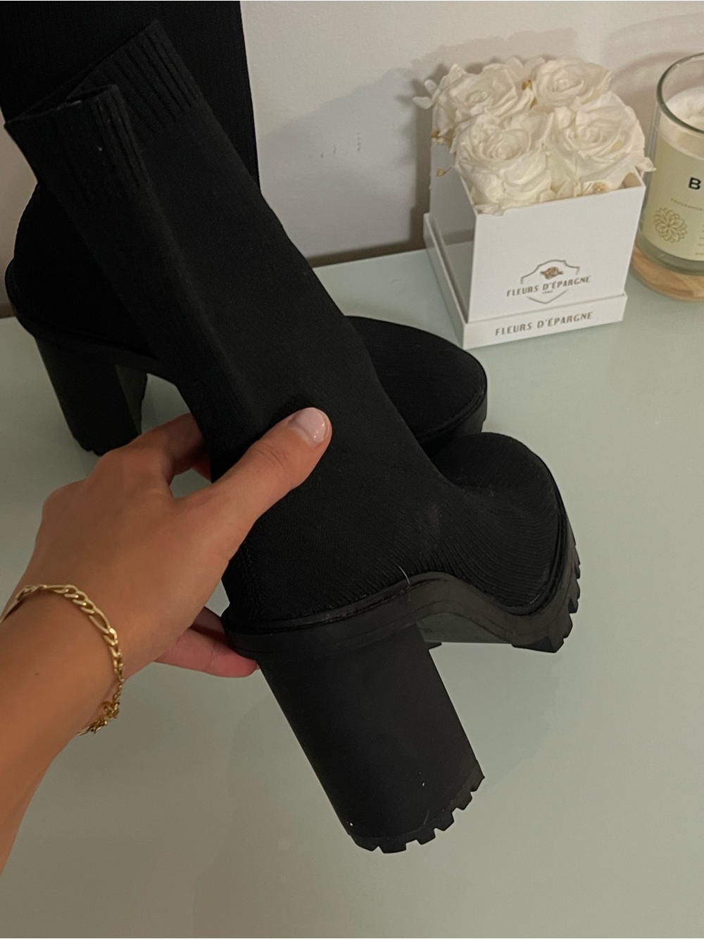 Zara Black Ribbed Sock Heel Boots - Picture 6 of 9